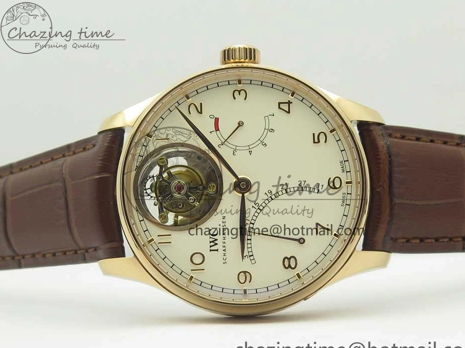 MIROTIME 1222 Portuguese Tourbillon IW504602 RG ZF Best Edition White Dial on Brown Leather Strap Stretchable 7178